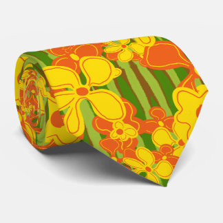 Gravata Flores Laranja Amarelas da década de 1970