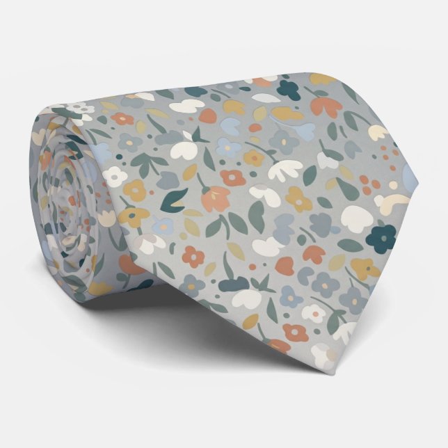 Gravata Flores Macias Cinza Claro Pastel Suave (Rolled)