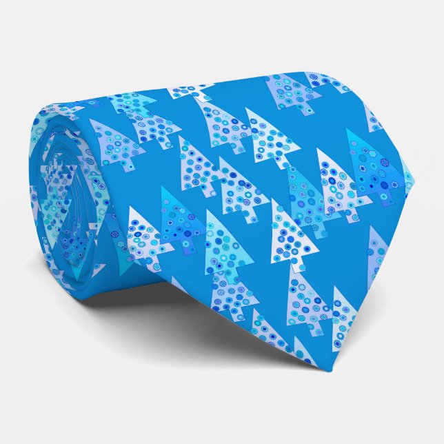 Gravata Flores modernas árvores de Natal - azul-marinho (Rolled)