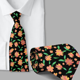 Gravata Flores modernas em aquarela laranja e verde