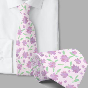 Gravata Flores modernas em aquarela rosa e verde