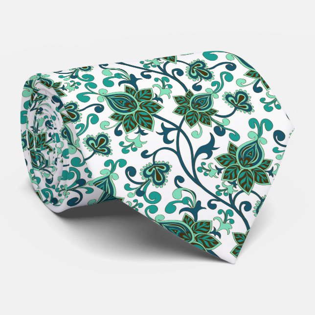 Gravata Flores Paisley Verdes (Rolled)