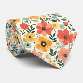 Gravata Flores Retro No Amarelo Limão