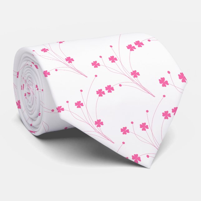 Gravata Flores Rosa Bublegum, Impressão Floral Pequeno (Rolled)
