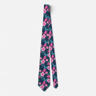 Gravata Flores Rosa com Folhas Verdes - 79066