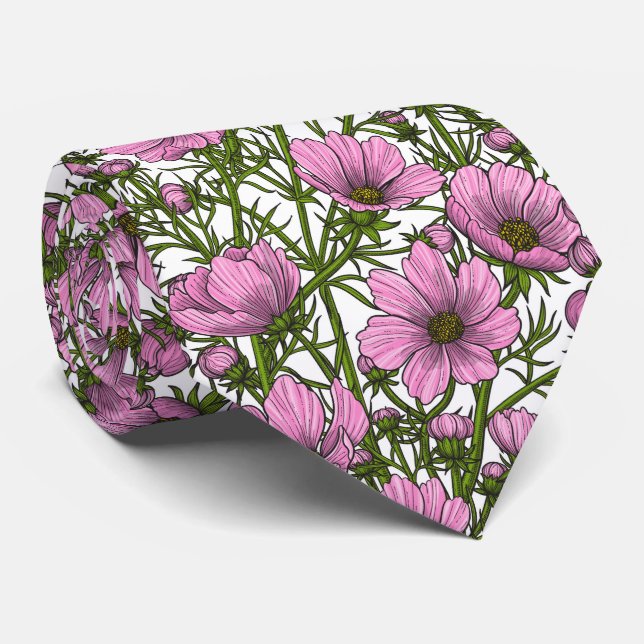 Gravata Flores rosa Cosmos (Rolled)