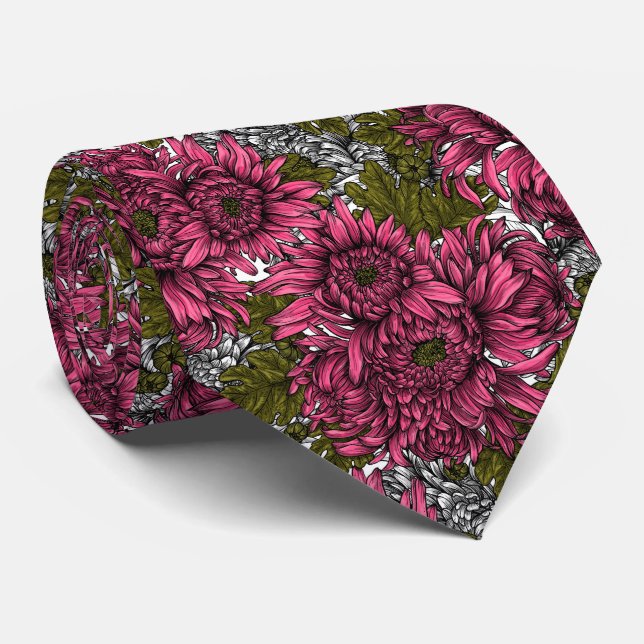 Gravata Flores rosa crisântemo (Rolled)