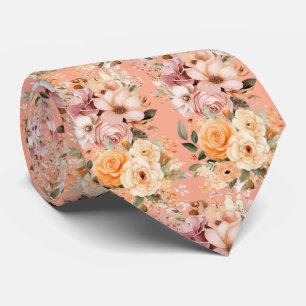 Gravata Flores Rosa de Pêssego Elegantes Floral