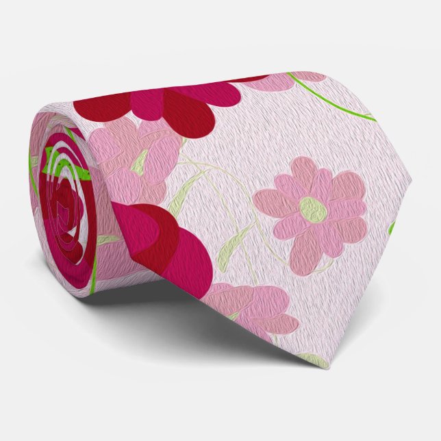 Gravata Flores rosa e vermelha - Floral (Rolled)