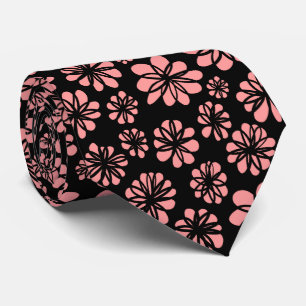 Gravata Flores - Rosa Suave em Preto