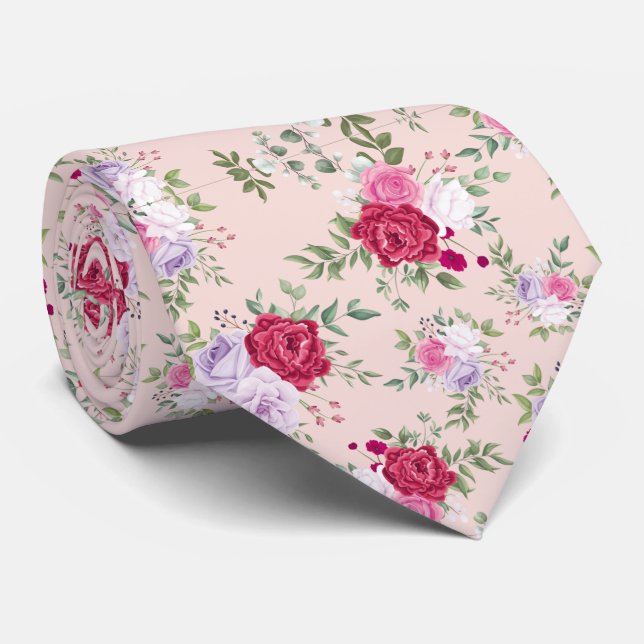 Gravata Flores rosa vermelhas Padrão Arte (Rolled)