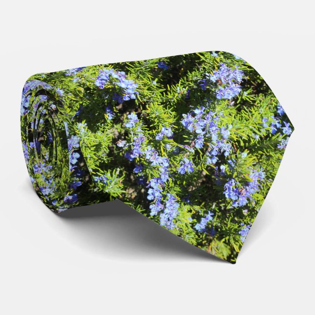 Gravata flores rosmanadas azuis em agulhas verdes (Rolled)