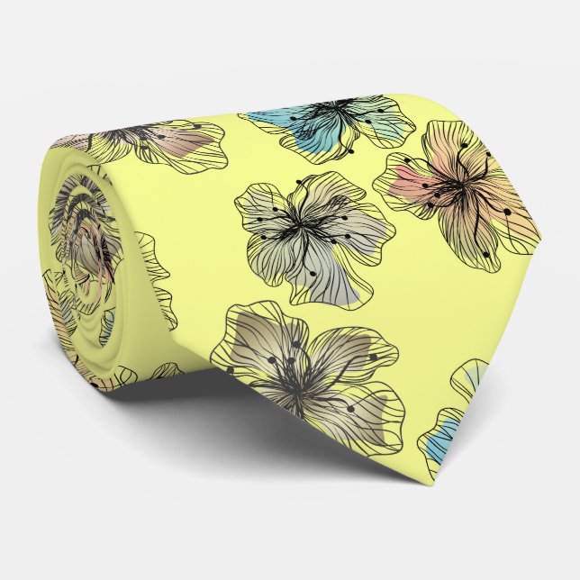 Gravata Flores sem esboços, flores abstrato modernas (Rolled)