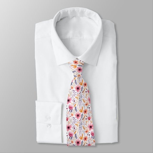 Gravata Flores Silvestres Boho Rosa Roxo Laranja Bege Flor (Amarrado)
