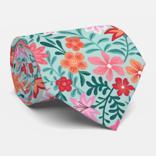 Gravata Flores silvestres coloridas padrão floral botânico