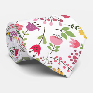 Gravata Flores silvestres Design corável em branco