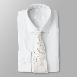 Gravata Flores Silvestres Douradas Desenhadas à Mão Elegan