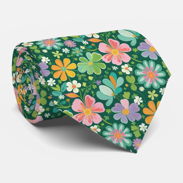 Gravata Flores Silvestres Pastel em Rosa Roxo Laranja e Ve (Rolled)