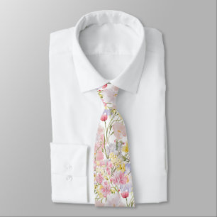 Gravata flores silvestres rosa pálido amarelo azul