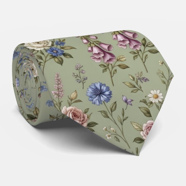 Gravata Flores Silvestres Seda Falsa | Jardim Inglês Caval (Rolled)