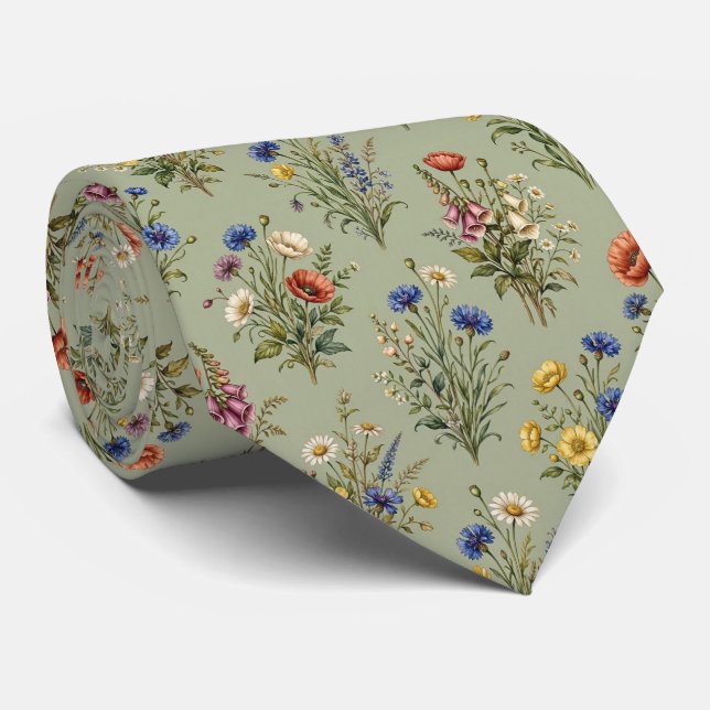 Gravata Flores Silvestres Seda Falsa | Jardim Inglês Caval (Rolled)