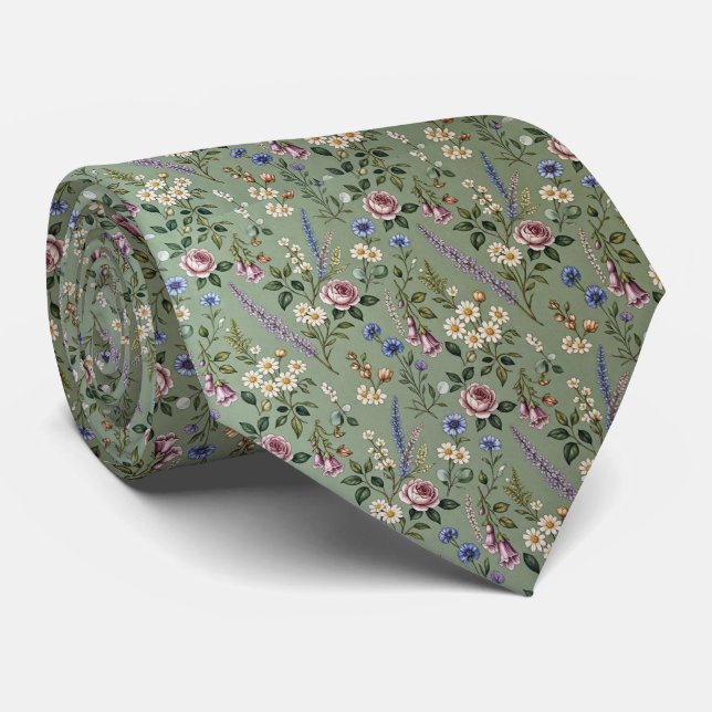 Gravata Flores Silvestres Seda Falsa | Jardim Inglês Caval (Rolled)