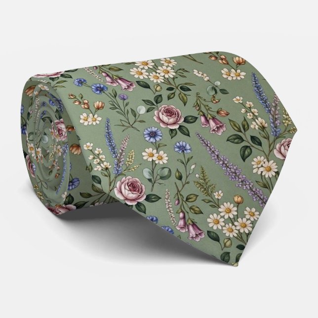 Gravata Flores Silvestres Seda Falsa | Jardim Inglês Caval (Rolled)