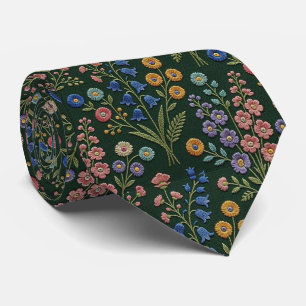Gravata Flores Silvestres Vintage Design de Bordado Fals