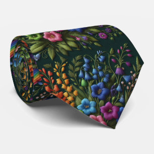 Gravata Flores Silvestres Vintage Design de Bordado Fals