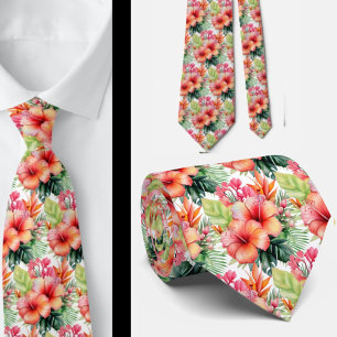Gravata Flores Tropicais De Hibisco No Pescoço De Verão