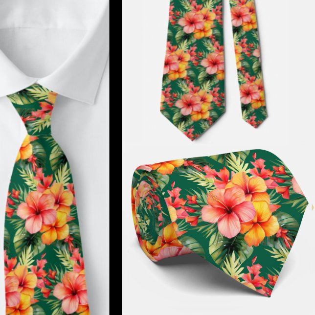 Gravata Flores Tropicais De Hibisco No Pescoço De Verão (Criador carregado)