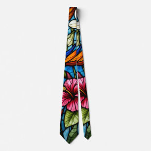 Gravata Flores Tropicais em Vitral Floral Vibrante