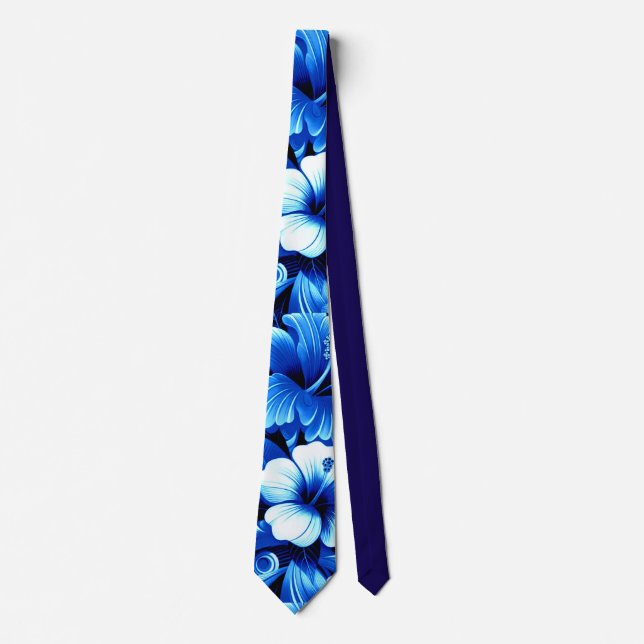 Gravata Flores tropicais havaianas Hibiscus Cobalt Blue (Frente)