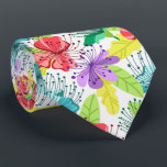 Gravata Flores tropicais, padrão sem costura<br><div class="desc">Modernas aquarelas,  coloridas flores tropicais,  padrões sem costura com fundo branco.</div>