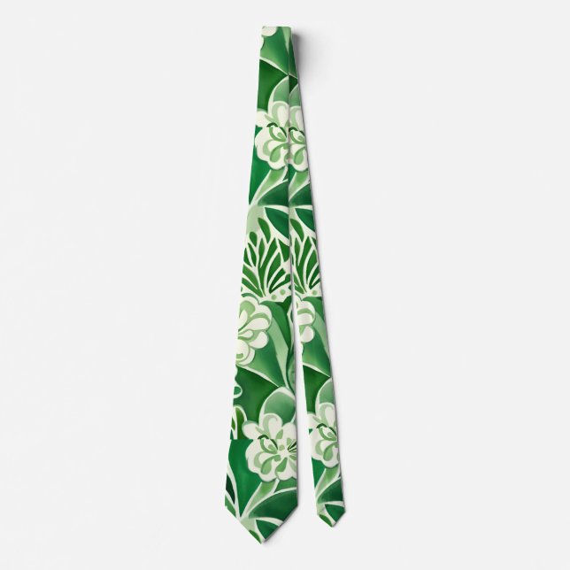 Gravata Flores verdes, design floral elegante (Frente)