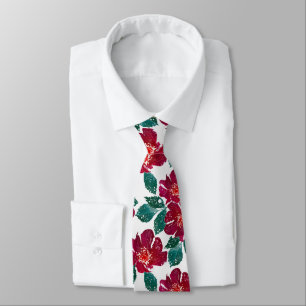 Gravata Flores vermelhas em branco.