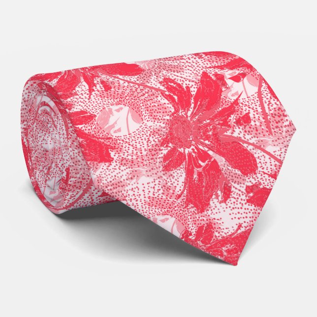 Gravata Flores vermelhas em branco. (Rolled)