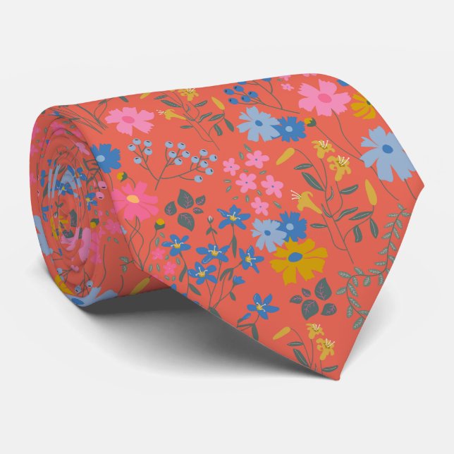 Gravata Flores Vermelhas Modernas Boho de Flores Silvestre (Rolled)