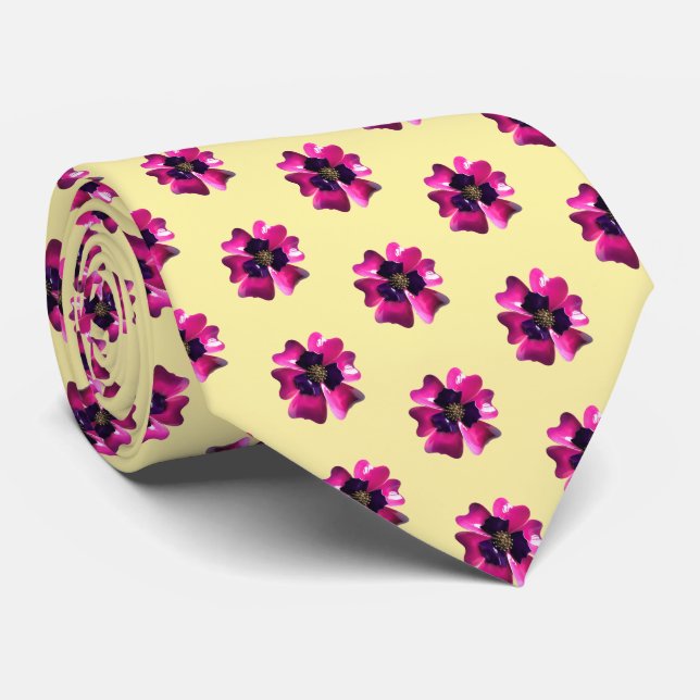 Gravata Flores Violetas Roxas Manteiga de Moda Amarelo Tre (Rolled)