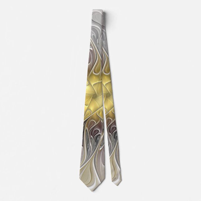 Gravata Florescer Com Floral Fractal Abstrata Moderna Dour (Frente)