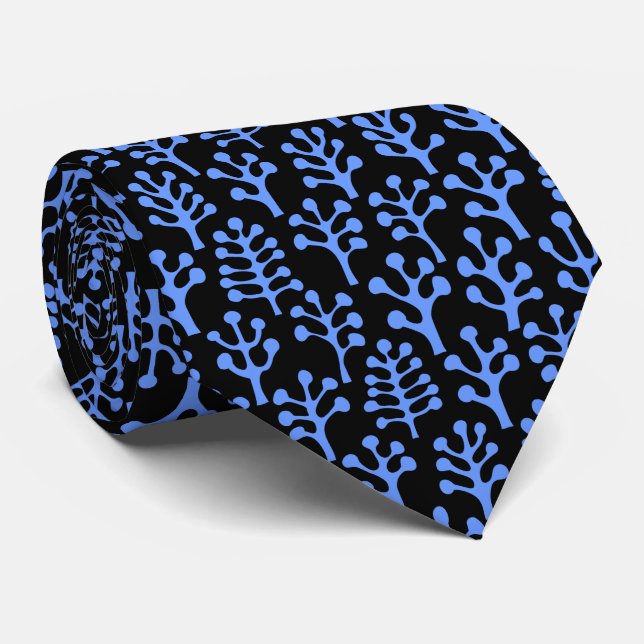 Gravata Floresta 230823 - Azul bebê em preto (Rolled)