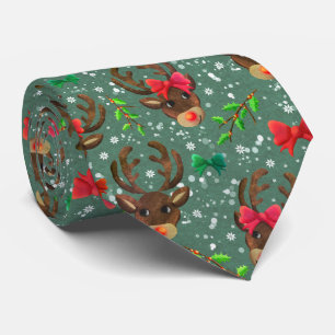 Gravata Floresta de Reindeer de Natal verde