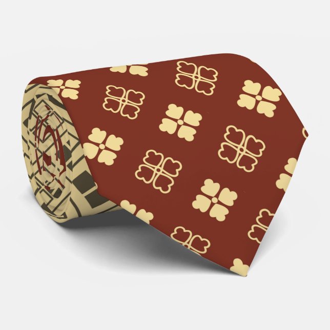 Gravata Flower and Diamond Pattern Gold Red (Rolled)