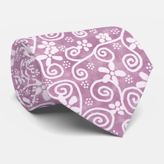Gravata Flowers Swirls Dusty Pink White Pattern Whimsical (Rolled)