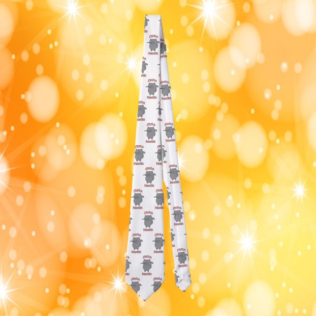 Gravata Flute Fanatic Gray Cat Pink Letters (A tie with a pattern of gray cats playing the flute with the words flute fanatic in pink.)