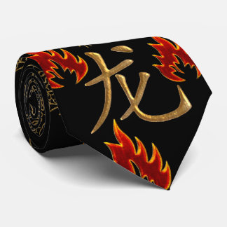 Gravata Fogo dourado do dragão - vermelho Dourado preto -