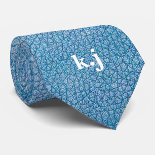Gravata Folha de couro design azul monograma de textura az