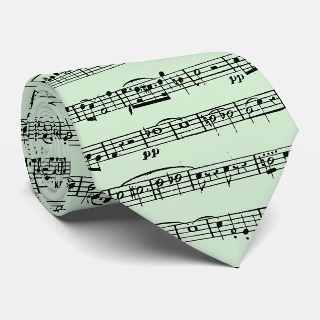 Gravata Folha de Design de Música em Verde (Rolled)