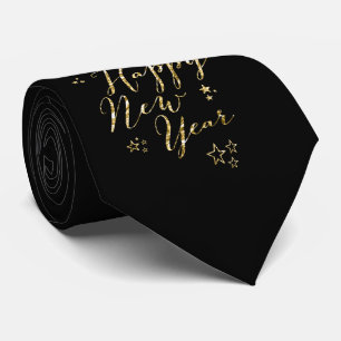 Gravata Folha Dourado do laço preto do feliz ano novo