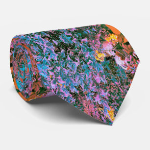 Gravata Folhagem de Jardim de Coral Abstrato, Rosa Verde e